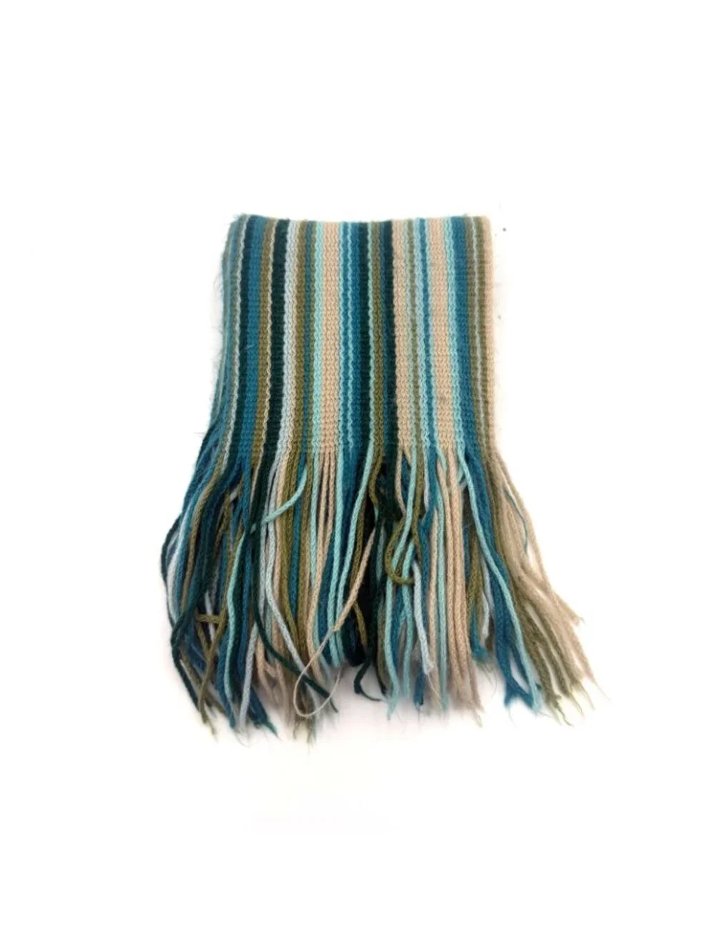 Striped Knit Fringe Winter Scarf Blue Green Cream Soft Cozy Scarf